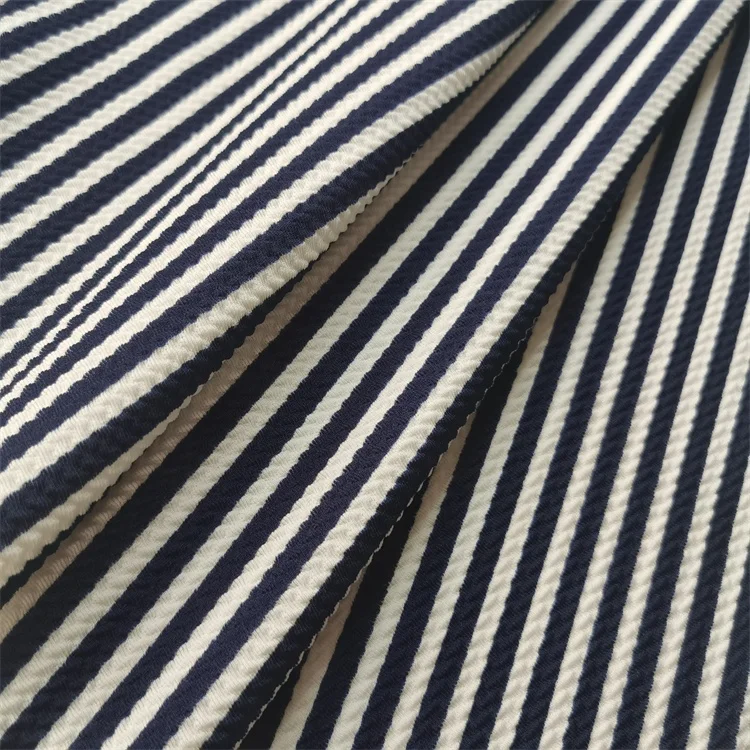 Navy regular line printing on white ant fleece polyester fabric printing knitting fabric