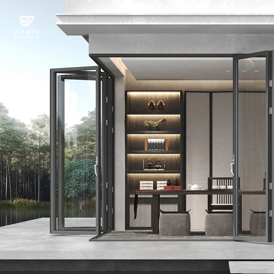 American Style Bifold Doors Aluminum Double Glazed Folding Accordion Door