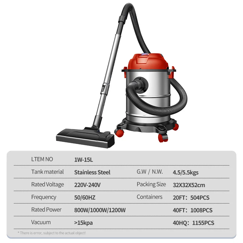 Stainless Steel 60Hz 1200w 15KPA Wet And Dry Vacuum Cleaner With Wire Small Vacuum Cleaner