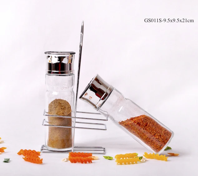Wholesale 200ml Vinegar Spice Container Jar Glass Metal Rack Set Oil Suppliers Glass Bottle With Plastic Lid
