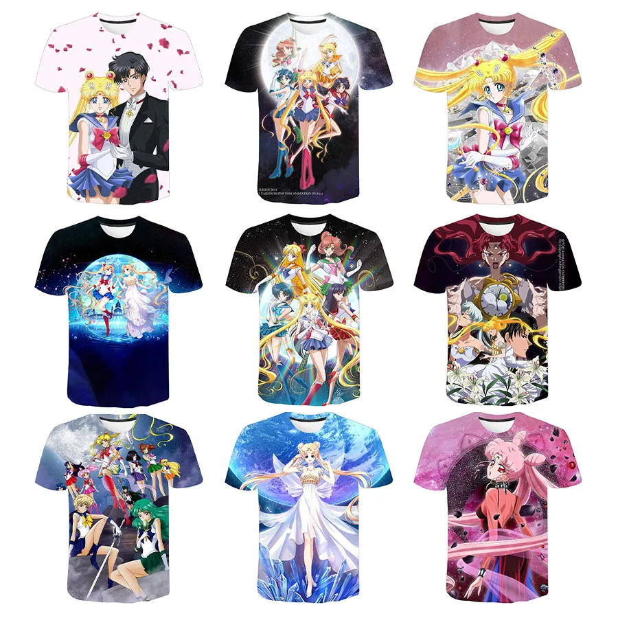 Sailor Moon 3D Printed Shirt for Men Streetwear Fashion O-Neck Short Sleeve 3D Printing Shirt From Men Hip Hop Tees Tops Male