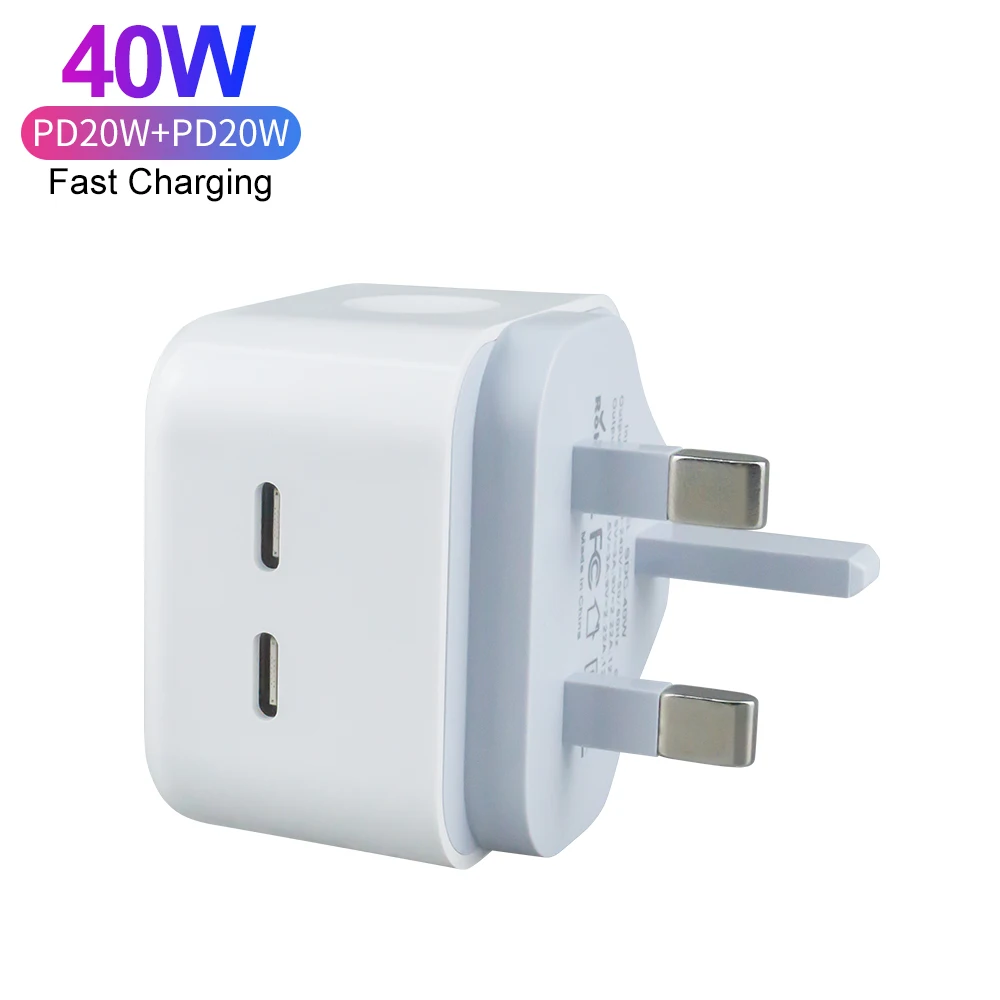 UK Plug Trend Products In 2022 PD 40W Fast Charging Double 20W Type C Port Travel Charger For iPhone 13 14 Pro Max