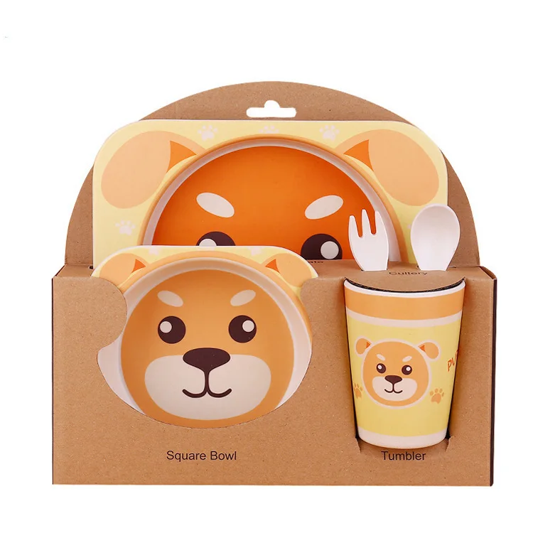 5PC Bioderadeble melamine 100% bamboo eco tableware for children