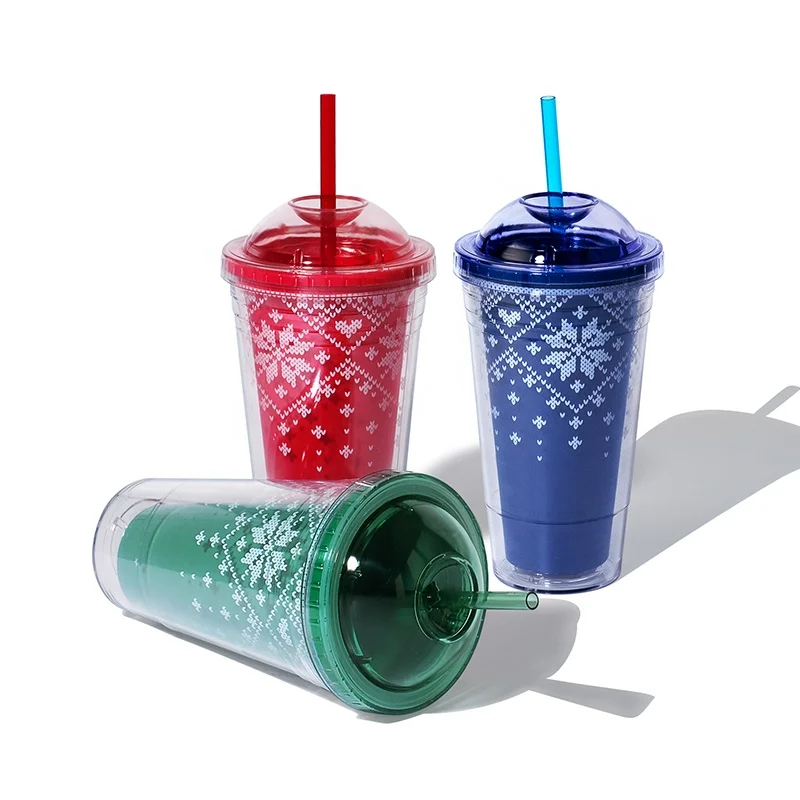 
Girlwill Ice and snow Christmas Mugs Kids Cute Tumbler Cups Gift Plastic Cups With Lids And Straw BPA Free Custom logo 