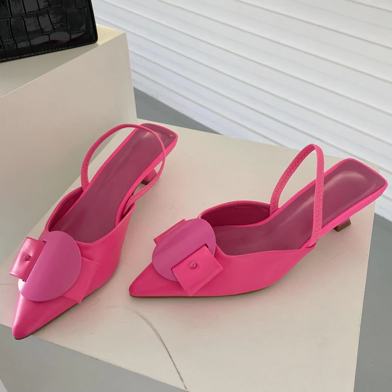 New Fashion 2022  Women Pointed Toe Low Heel Butterfly-knot Buckle Slingback Mules Ladies Casual Office Pumps Shoes