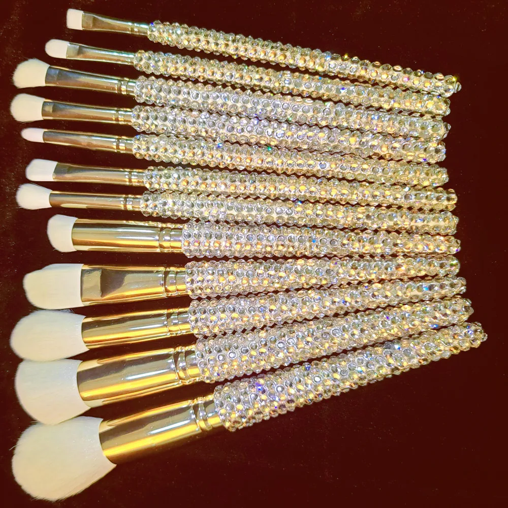12Pcs  Makeup Brushes Private label Powder Foundation Eye Shadow Eyebrow Crystal Pr  bling bling crystal makeup brush set
