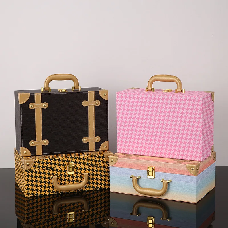 Custom Gold Foil Logo Luxury Wine Box Black PU Leather Gift Box With Handle Metal Corner Premium Perfume Box For Girl