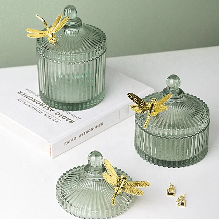 Luxury Glass Candy Dish with Lid Decorative Fruit Candy Bowl Crystal Candy Jar for Home Office Desk Table Food Storage Container