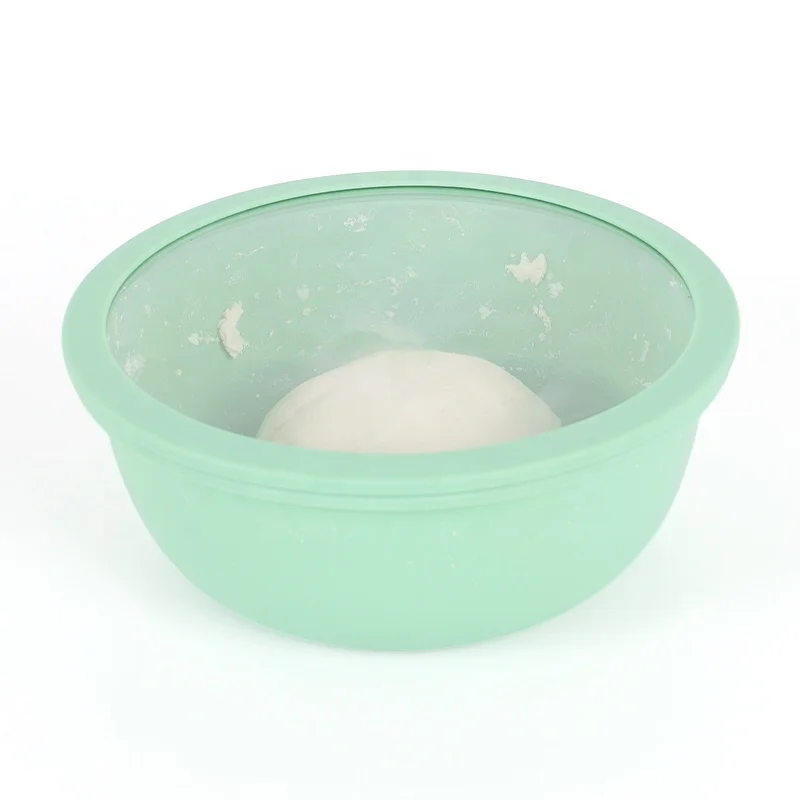 Customized Logo Transparent Eco-friendly Microwave Safe Multifunction Silicone Salad Mixing Bowl With Glass Lid Set