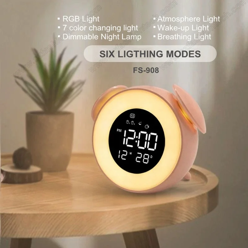 Rechargeable Wake Up Table Light Children Baby Bedroom Wakeup Sunrise Smart LED night light digital Alarm Clocks For Kids