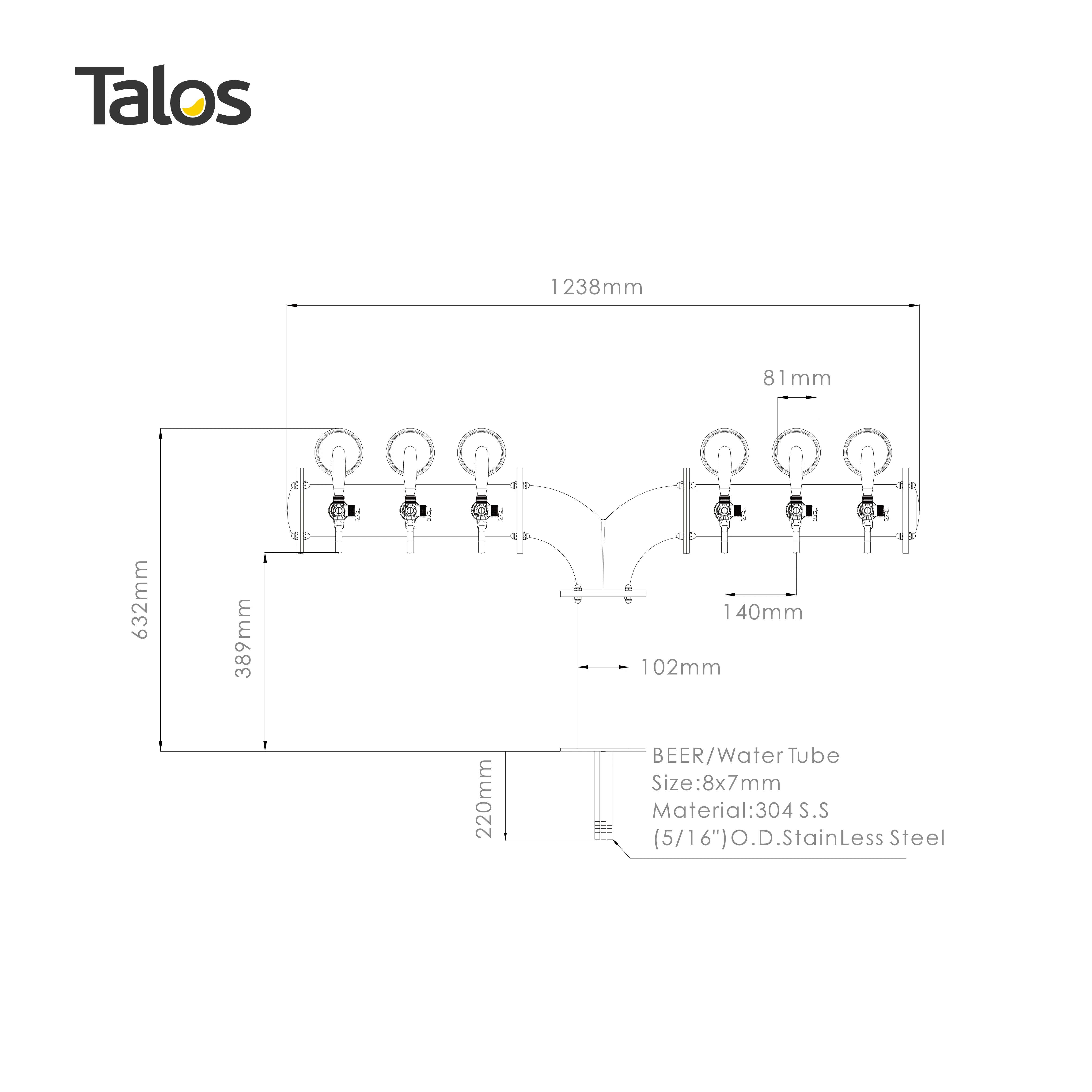 TALOS M Tower Stainless Steel 6 Tap Tower 102mm Beer Dispensing Equipment Draft Beer Tower (LED,PVD)