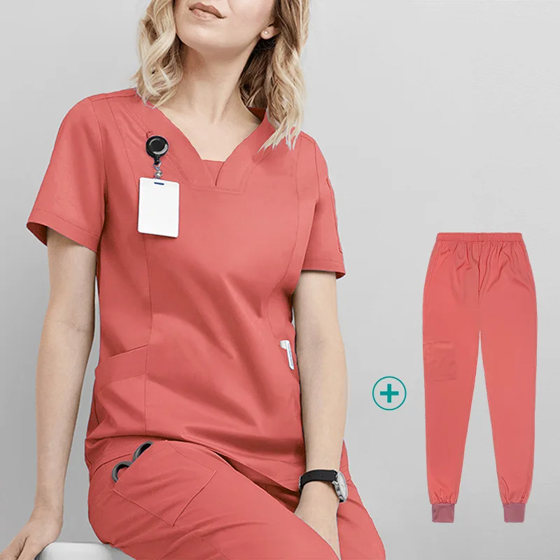 2024 OEM Comfortable Red Hospital Uniforms for White Color Women Rayon Mango Yellow Nursing Scrubs Soft Short Sleeve Spa Uniform