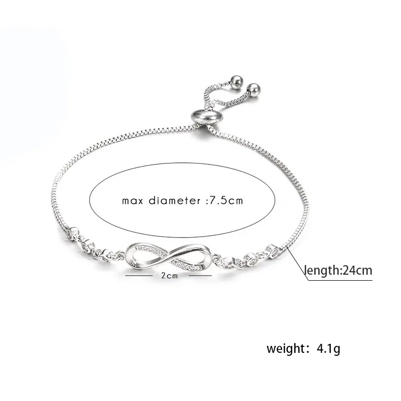 Wholesale Fashion Luxury Adjustable Diamond Number 8 Alloy Elegant Bracelet For Women Jewelry