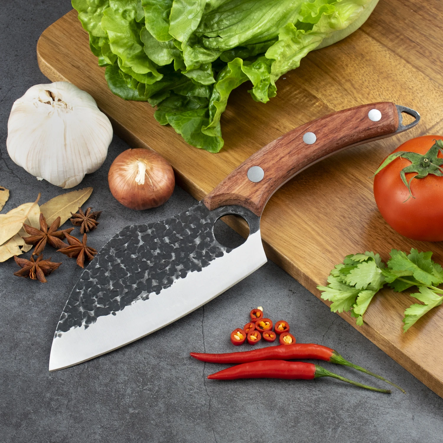 5.5inch Rosewood Handle Butcher Knives Hand Forged Kitchen Knife with Sheath High Carbon Steel Meat Cleaver Kitchen Chef Knife