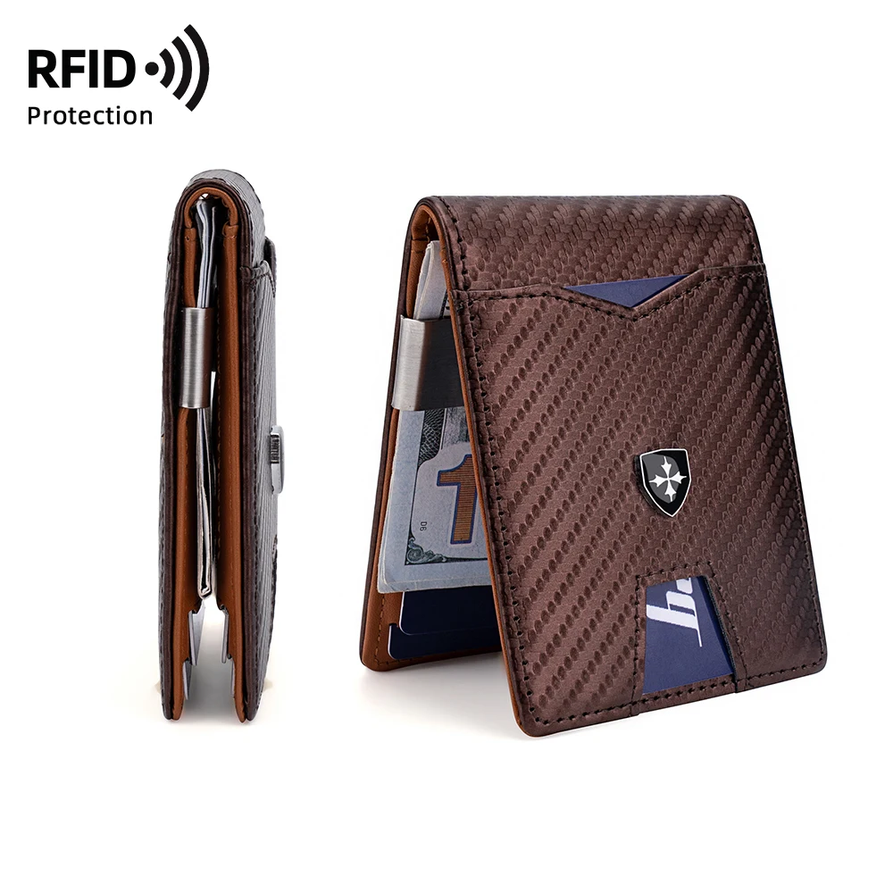 2024 New Thin PU Leather Bank,Credit,ID Card Holder Wallet For Unisex,Imitation carbon fiber RFID Protection Block Card Case