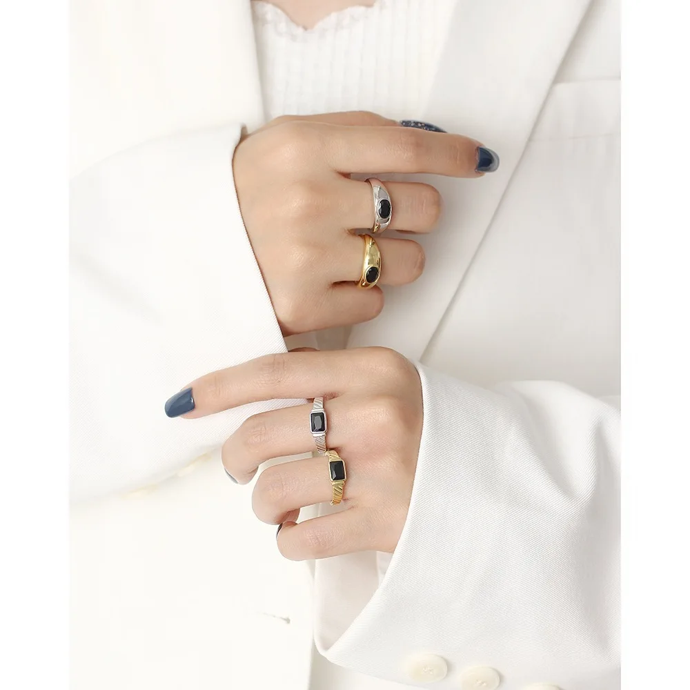 Rainbowking Light luxury s925 sterling silver ring geometric oval zirconia open ring ins metal cold wind fine jewelry ring