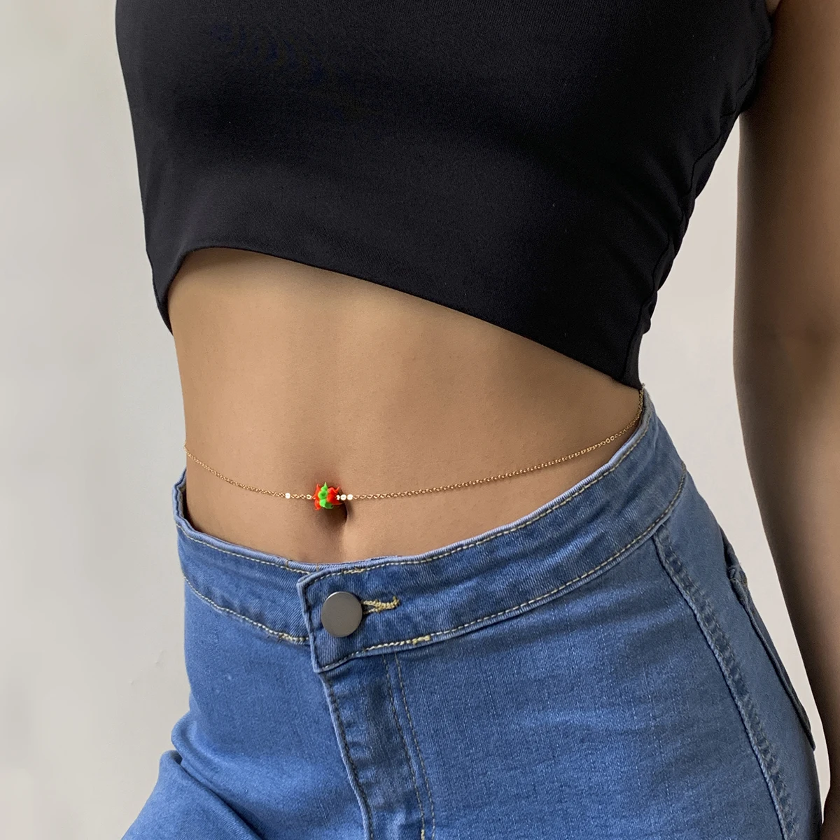  SHIXIN New Arrival Red Green Soft Pottery Beaded Waist Chain Cute Clay Link Belly Handmade Body Jewelry