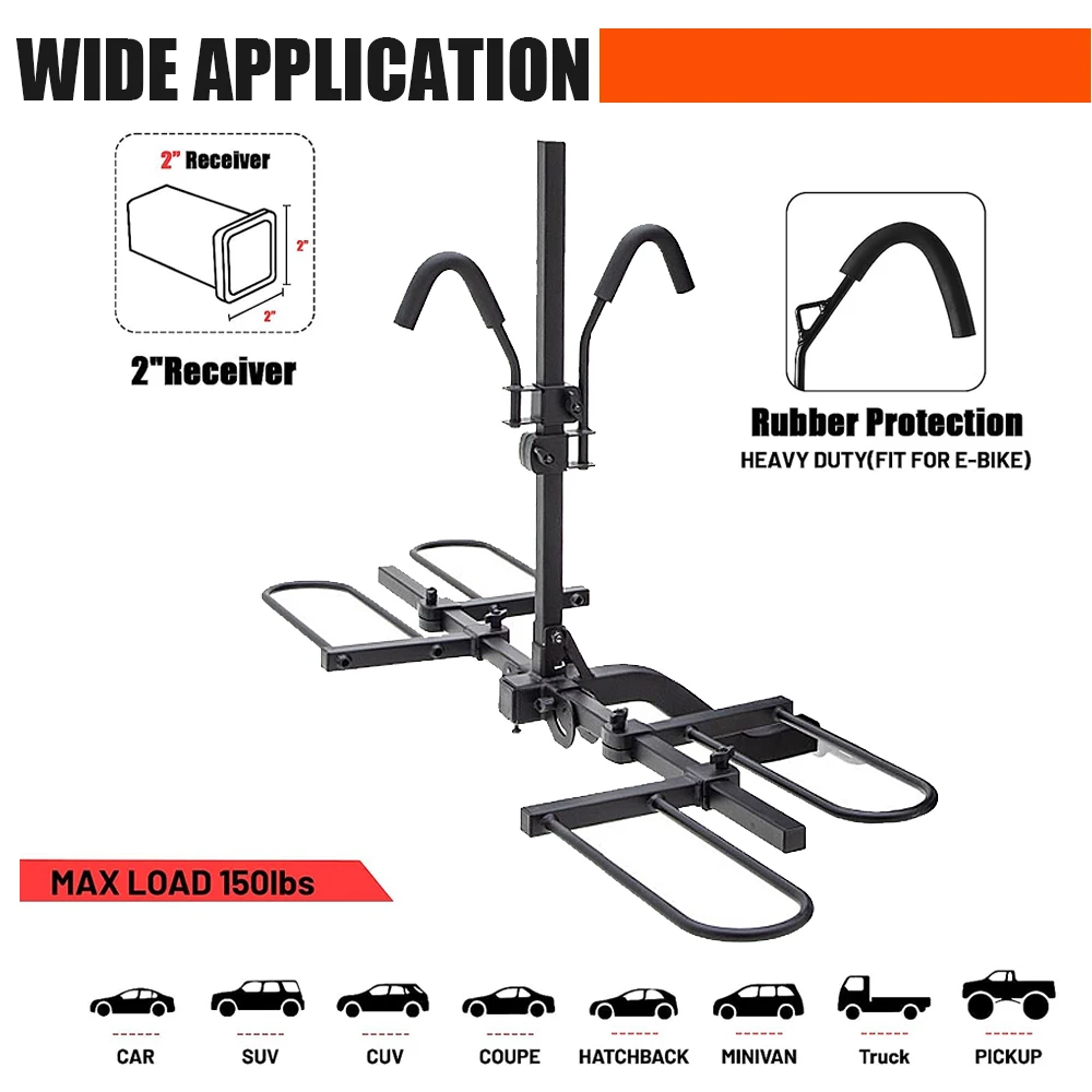 Tiltable 2 e-bikes Fit 17-29 inch Wheel Hitch Mount Standard and Fat Tire Electric Bike Rack for RV SUV Car Vehicle