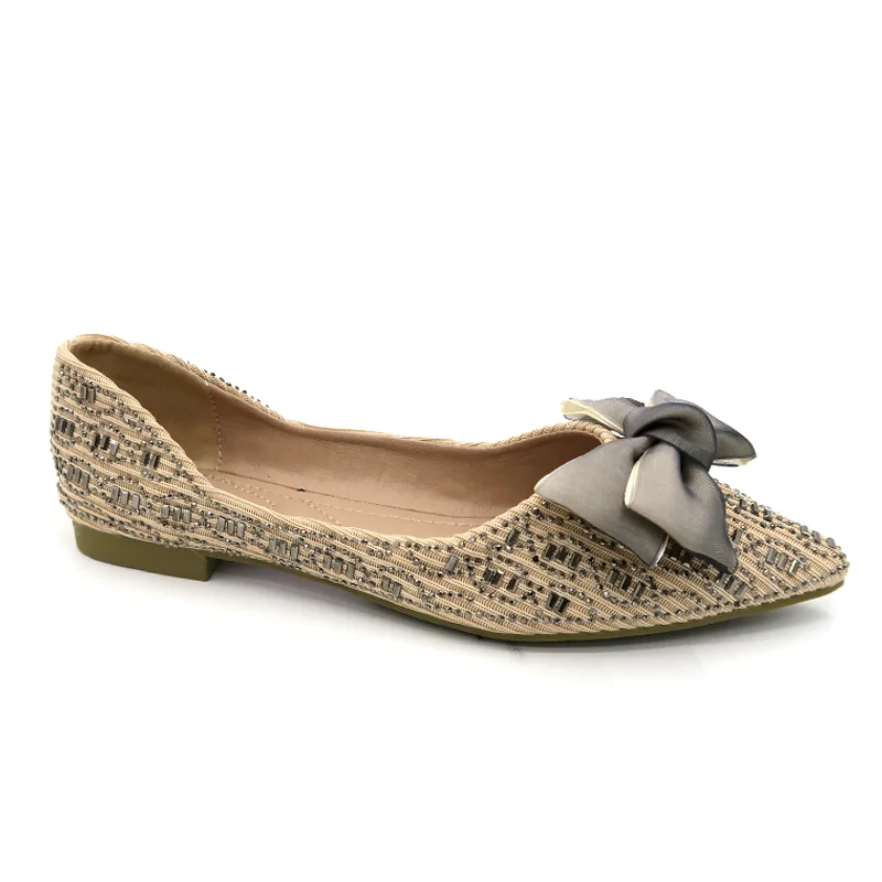 FACTORY,MANUFACTORY,FABRICA 2024 OEM ODM New Arrival  Rhinestone bowtie Ballet Designer Slip on Casual Soft Comfortable Pointed Toe Flat Ladies Women Shoes