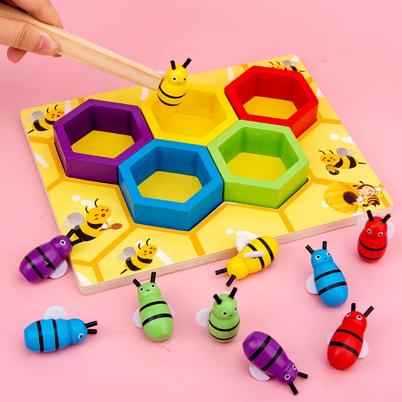Education Wooden clip bee hive game Brain Development Educational Match Game Toys