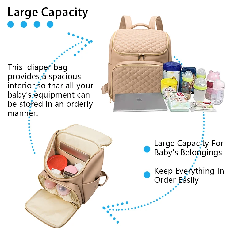 large capacity convertible baby mommy backpack vegan leather nappy bags Quilted Diaper Bag with Changing Mat
