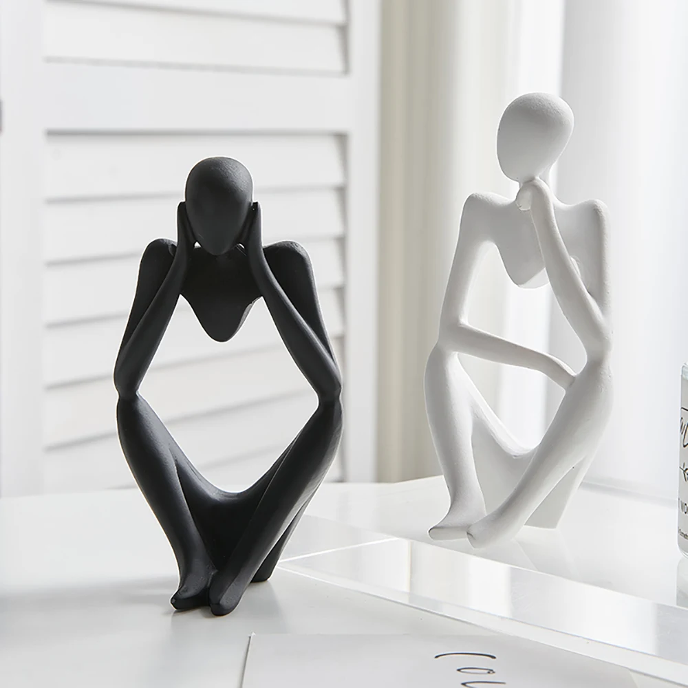 Black and white abstract art thinker statue sculpture decoration resin craft home decoration