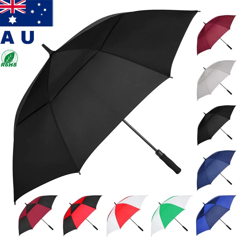 Promotional Luxury Umbrella Custom Logo Fiberglass Stick Guarda Chuva Auto Open Extra Large Customised Windproof Golf Umbrella