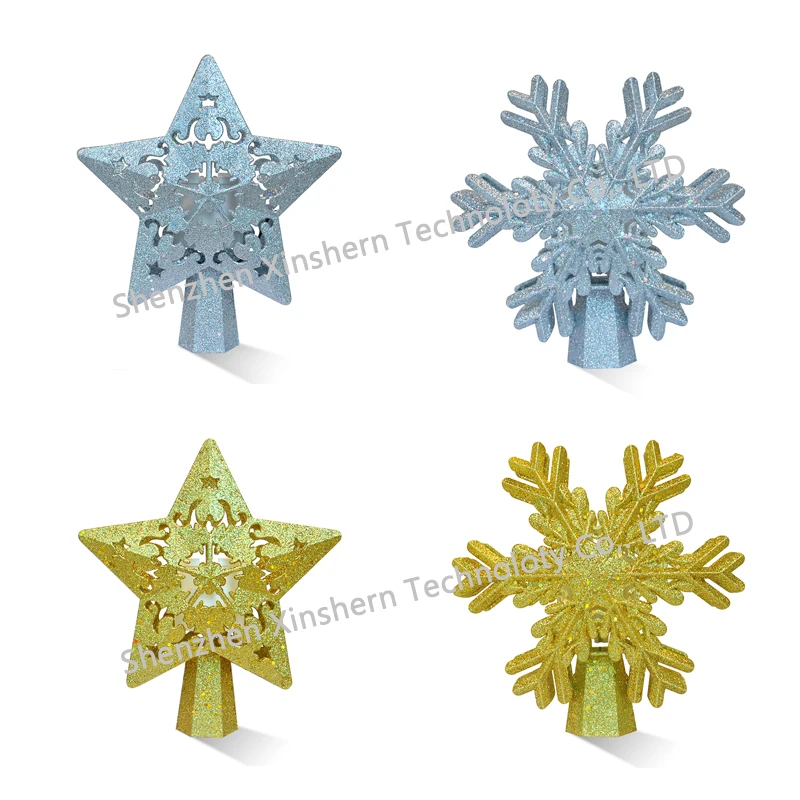 Factory Wholesale Directly 3D Glittered Gold Silver Christmas Star Tree Topper LED Lighting with Rotating Snowflake Projector