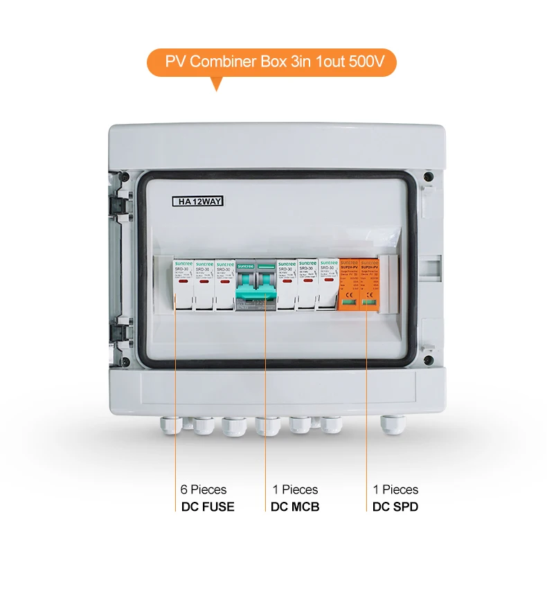 suntree 1-6 String lightning protection cabinet junction box pv combiner box with disconnecting switch