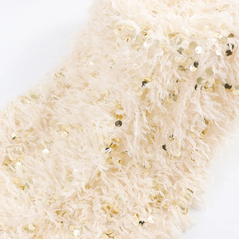 Colorful Fabric Supplier Fur Lace Embroidery Fabric with Beads and Pearls for Polynesian Dress