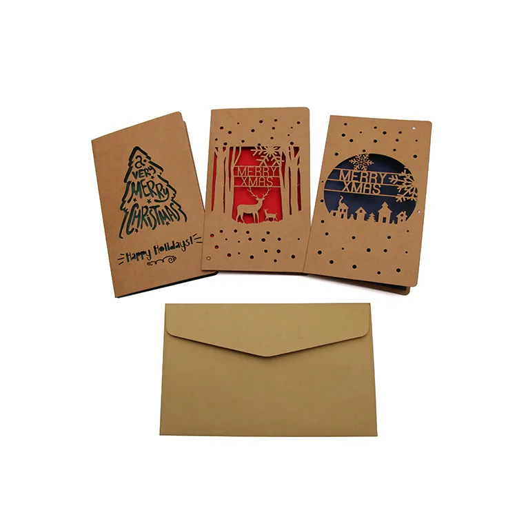 
Fancy Design Decoration Merry Xmas Christmas Greeting Laser Cut Christmas Cards 