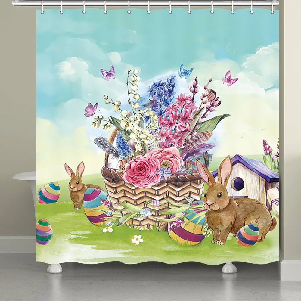 Colorful Home Bathtubs Bathroom Curtain Decoration Set Washable Durable Polyester Fabric Easter Eggs Shower Curtains