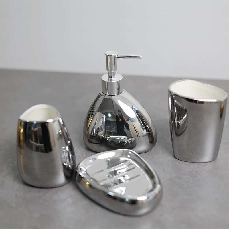 Gold and silver ceramic bathroom four piece wash set