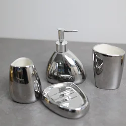 Gold and silver ceramic bathroom four piece wash set