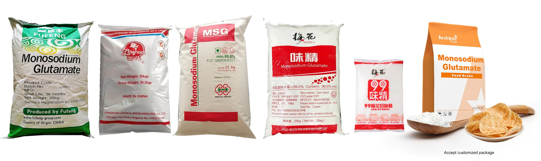 Cas 142-47-2 Msg Bulk E621 60 80 Mesh Shandong Fufeng 25Kg Powder Price Monosodium Glutamate Msg