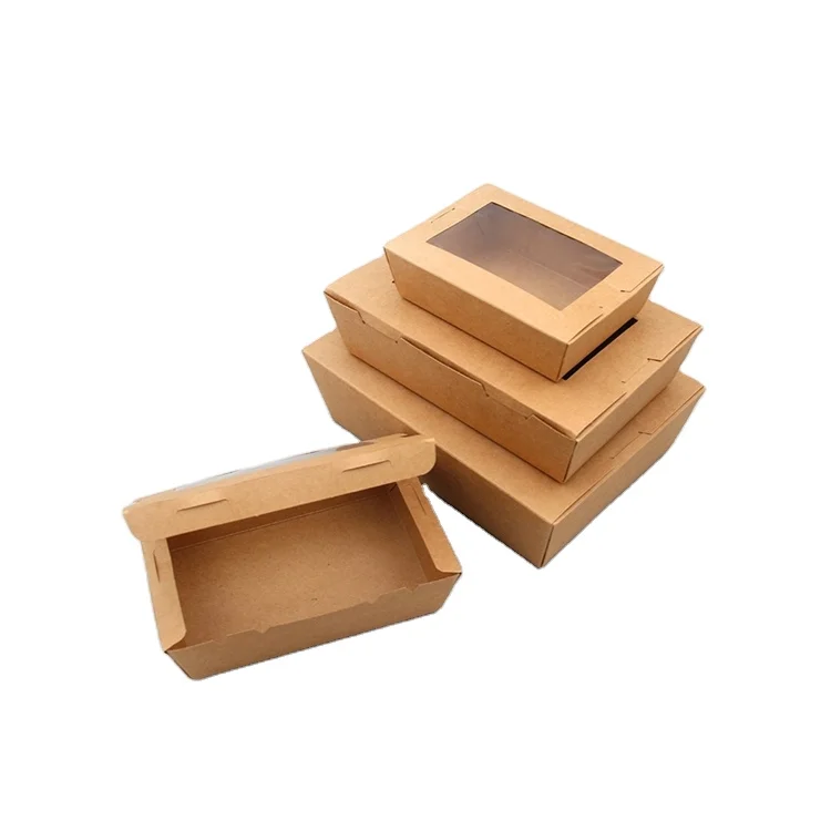 Wholesale Recycled Raw Material Rectangle Salad Fruit Lunch Takeaway Food Packaging Kraft Paper Box