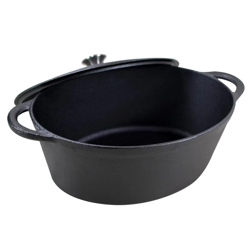 2024 New Style Outdoor Bbq Camping Cast Iron Cookware Oval Soup Pot Big Size Cast Iron Preseasoned Baking Pot