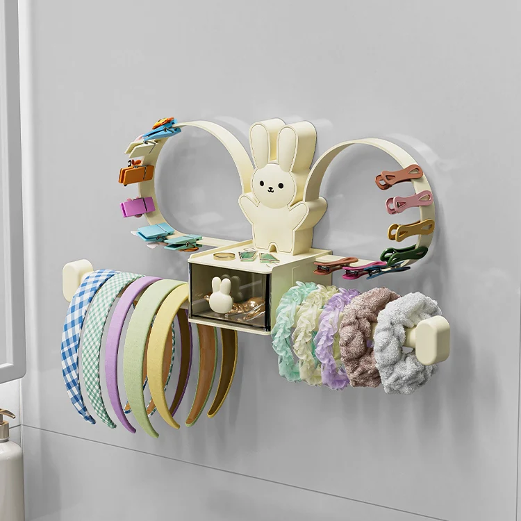 white cartoon cute little bunny shape display stand storage hair clips hair ties headband holder organizer
