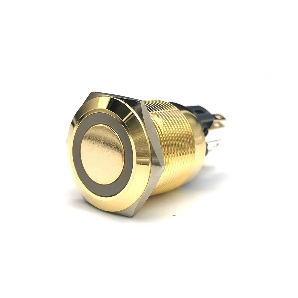 Gold brass waterproof metal on off  6 pin locked led light illuminated push button switch 22 mm