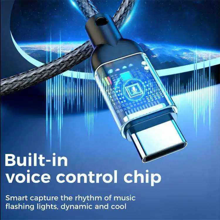 2022new with led type-c usb data cable 1.2m 2m voice control usb cable suitable for huawei charging cable