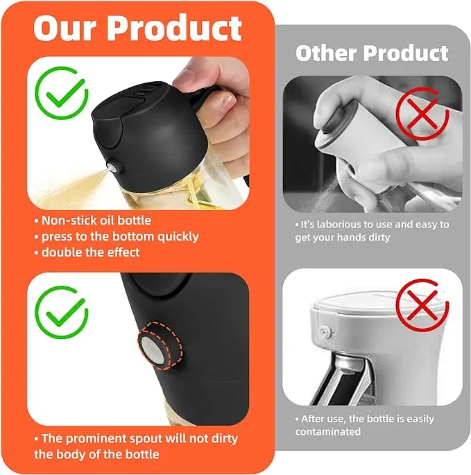 16oz Olive Oil Dispenser Bottle for Kitchen - 2 in 1 Oil Dispenser and Oil Sprayer for Cooking Air Fryer Salad