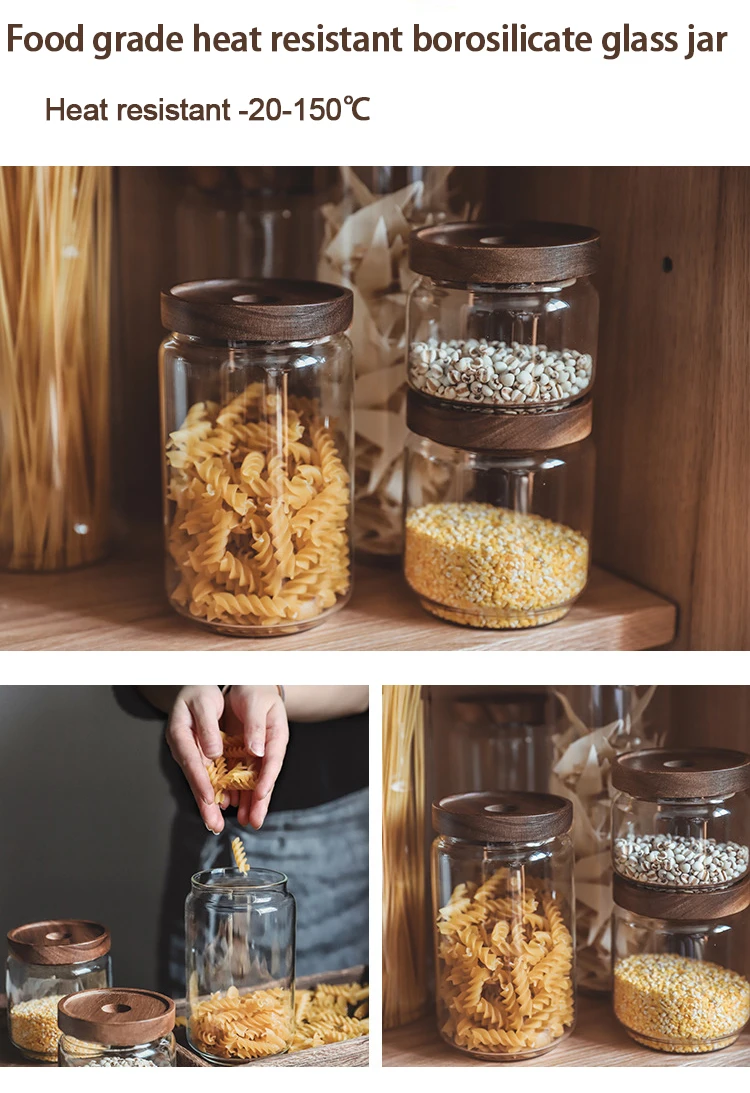 Kitchen Accessories Mason Spice Jar Food grade Borosilicate Glass Storage Jars With Airtight Acacia Wooden Lids