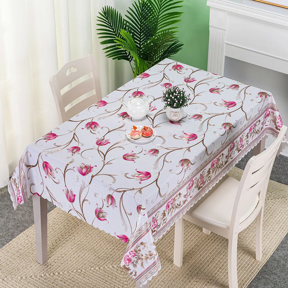 IUIU 137cm Floral Edge White Table Cover with Flannel Backing