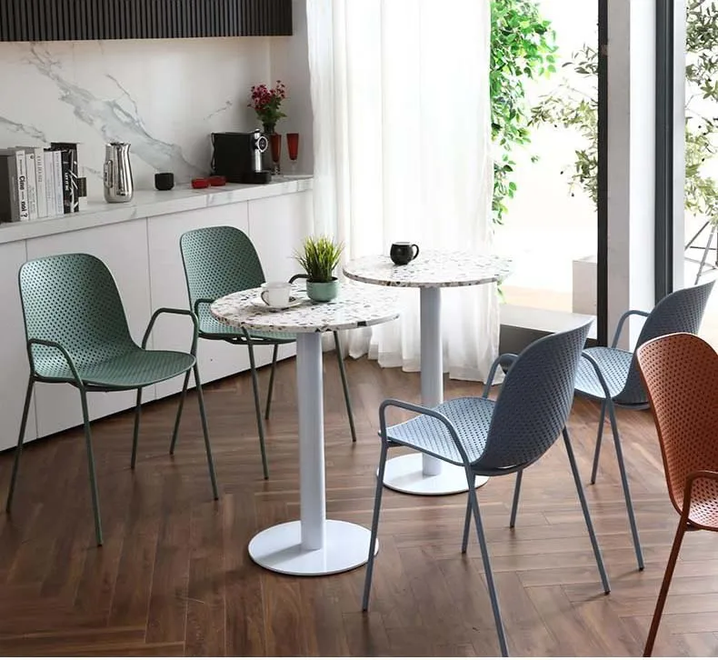 Modern  cafe restaurant terrazzo table waterproof cafe  round dining table with metal table frame design