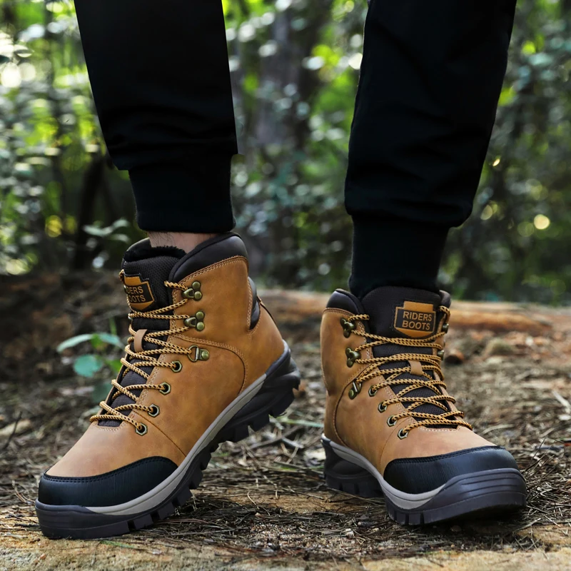 dropshipping custom winter shoes for men hight top leather snow boots rubber outsole hiking