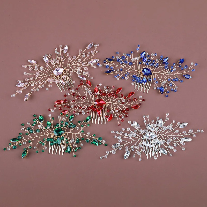 European American Retro Wedding Hair Accessories Handmade Grandmother Green Inverted Comb Rhinestone Cross-Border Bridal