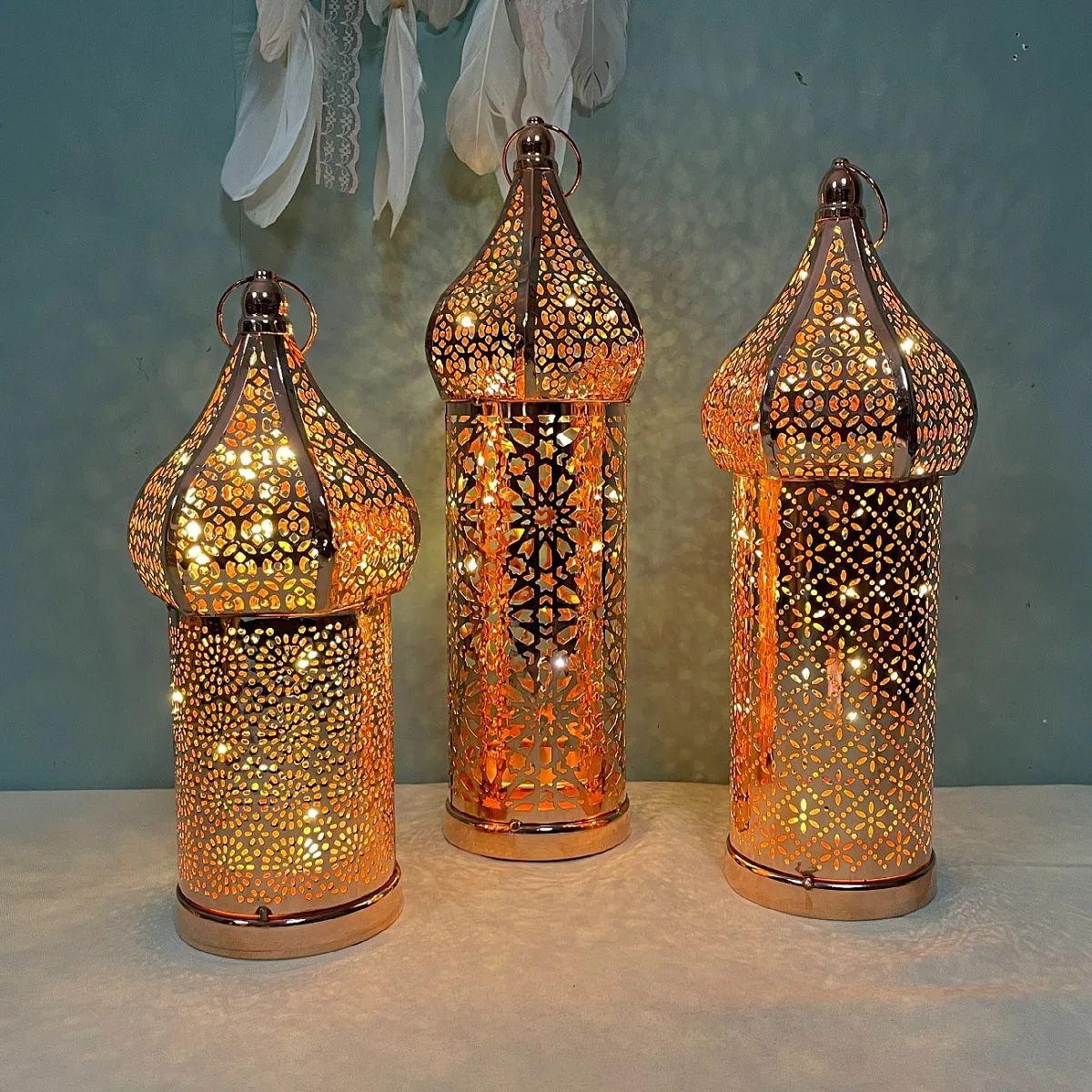 Middle East metal crafts hollow modeling LED lamp Moroccan Ramadan lantern EID mubarak Muslim Ramadan festival decoration