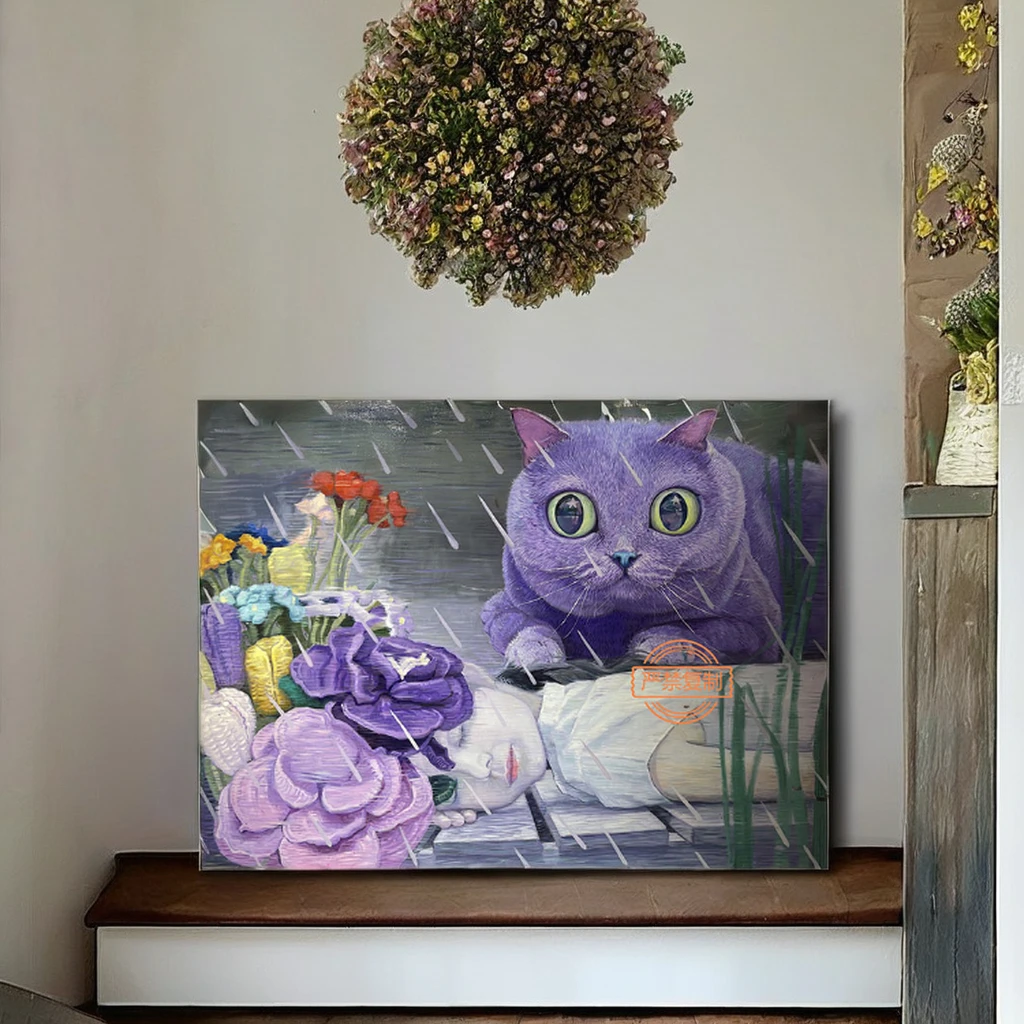 Purple Cat Animal Oil Painting Decorations For Home Wall Arts Home Wall Art Decor Luxury