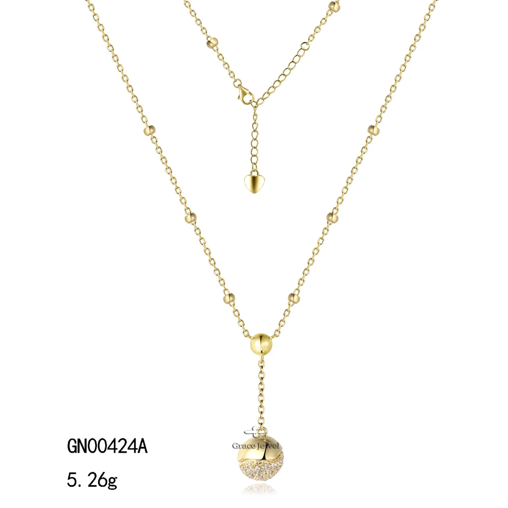 Grace Golden Ball 925 Sterling Silver 14K Gold Plated Trendy Chain Necklace