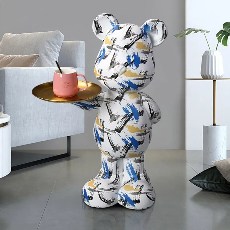 New arrival indoor resin statue cartoon graffiti violent bear figure with tray statue handicraft sculpture